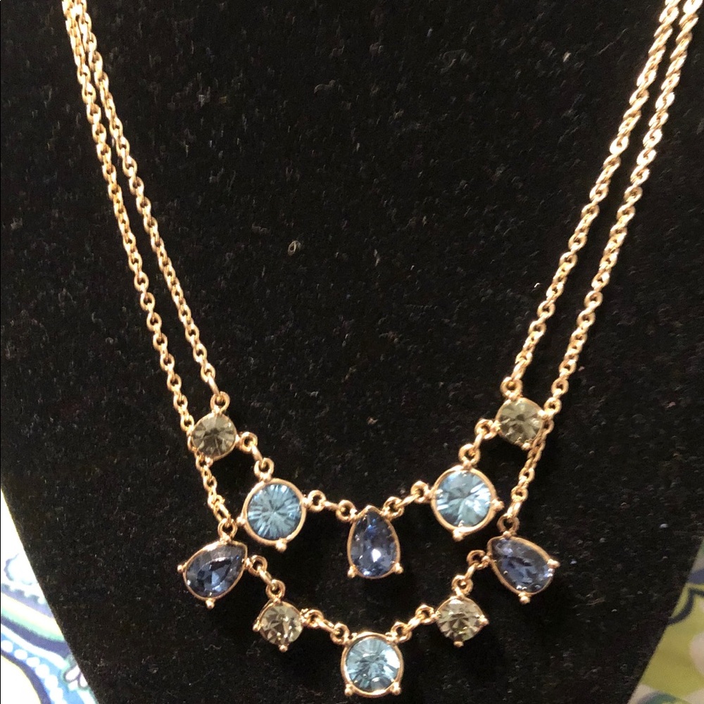 Green + blue double layer necklace. Never worn.